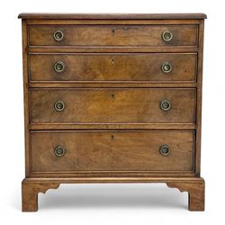 Small George III and later mahogany chest, moulded rectangular top over four graduating cock-beaded drawers, on bracket feet 