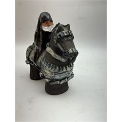 Studio pottery figure, modelled as a knight on horseback, H16cm