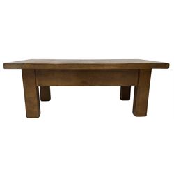 John Lewis - 'Bergerac' oak coffee table, rectangular plank top with single drawer to the longer side, on square supports 