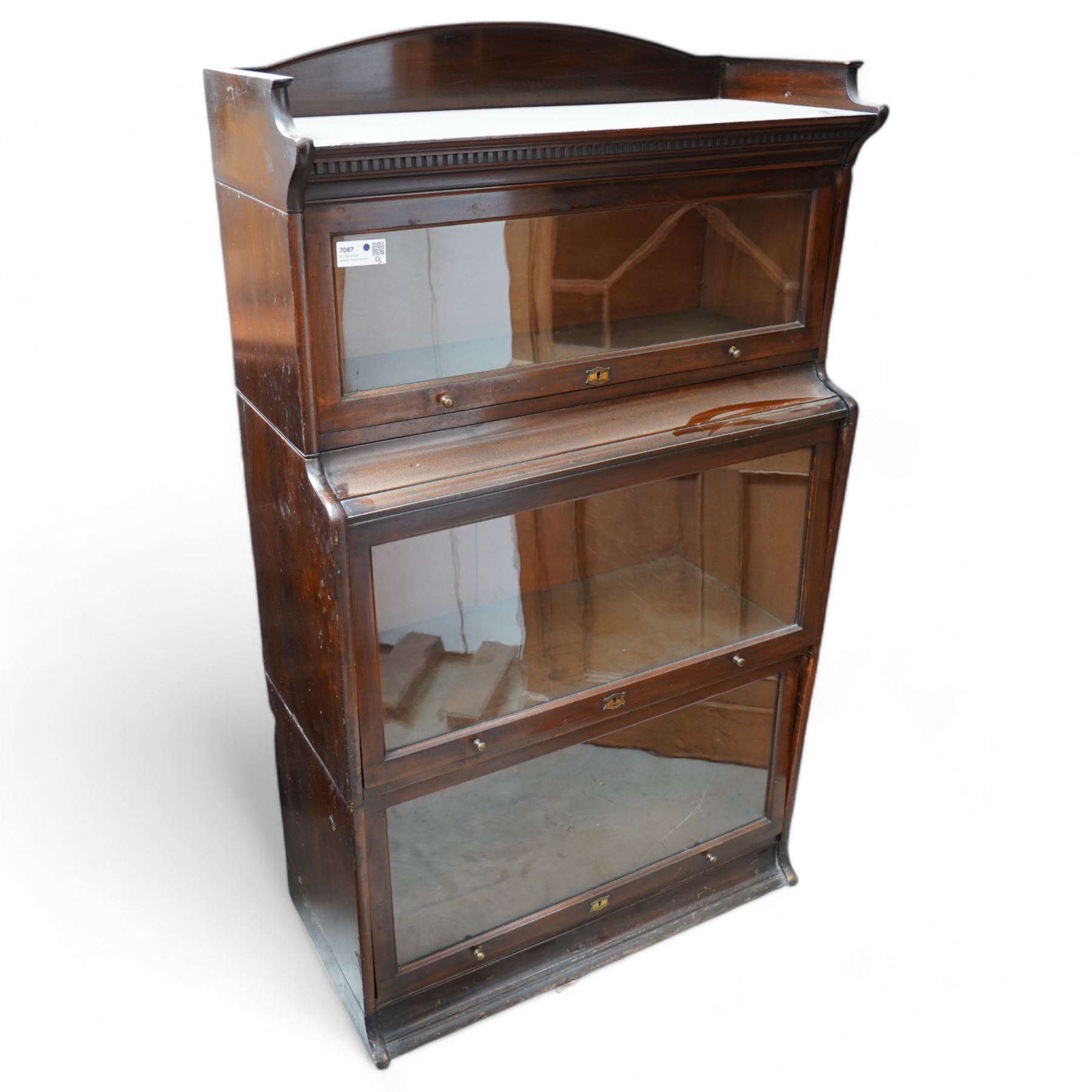 The Lebus Bookcase - early 20th century mahogany Globe Wernicke design three sectional stacking bookcase, fitted with glazed up-and-over doors 