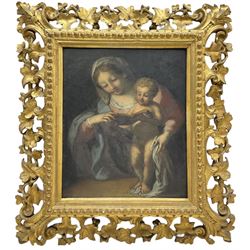 Italian School (18th/19th century): Madonna and Child Reading, oil on copper unsigned 22cm x 18.5cm in fine Florentine carved giltwood frame