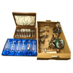 Set of six Henry Marchant Bohemia Crystal glasses, boxed, a cased Mappin & Webb silver plated fish knives and forks set and other silver plate and collectables 