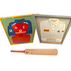 Cricket memorabilia: signed cricket bat from John Childs Benefit year 1994, and two framed...