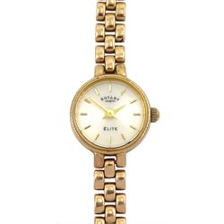 Rotary Elite ladies 9ct gold quartz wristwatch, on integral 9ct gold bracelet, boxed with papers