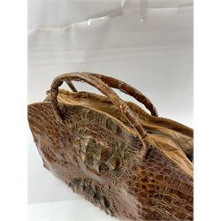 Large twin handled crocodile skin bag, with zippable compartment, H39cm 