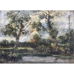 Circle of John Constable RA (British 1776-1837): 'A Backwater on the Stour', oil on mahogany panel, inscribed verso 21cm x 28cm