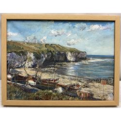Adam Francis Watson (Sheffield 1859-1932): Flamborough North Landing, oil on canvas unsigned 30cm x 40cm 
Notes: Watson was an important Sheffield-based architect, one half of the architectural firm Holmes and Watson alongside Edward Holmes (1859-1921). Together, they were responsible for many fine public and private buildings in the north of England. Watson was also an accomplished painter, although left the majority of his works unsigned. We are grateful to the artist's estate for their assistance in cataloguing this lot.