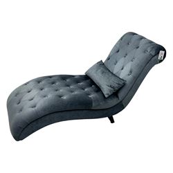 Contemporary chaise longue, upholstered in blue velvet