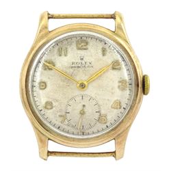 Rolex Precision 9ct gold patented 'superbalance' manual wind wristwatch, cream dial with Arabic numerals and subsidiary seconds dial, back case indistinctly numbered 3789 3078, Glasgow import mark 1937