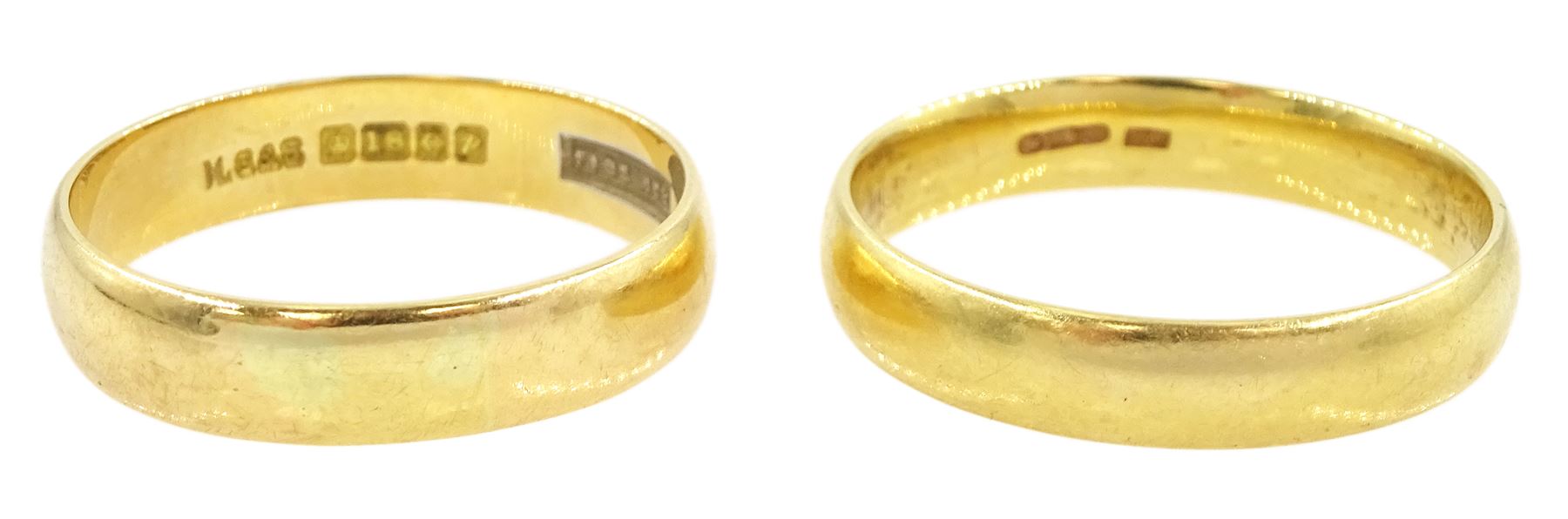 Two 18ct gold wedding bands, hallmarked