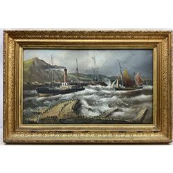 Alfred Worthington (British 1834-1927): Sail and Steam Vessels returning to Aberystwyth Harbour, oil on board unsigned 35cm x 60cm