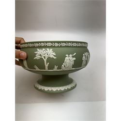 Wedgwood Jasperware stepped bowl, together with covered trinket box, vase and trinket dish, together with two Spode Italian pattern jars and dish