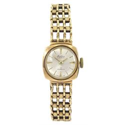 Bentima Star ladies 9ct gold manual wind wristwatch, on integral 9ct gold bracelet, hallmarked