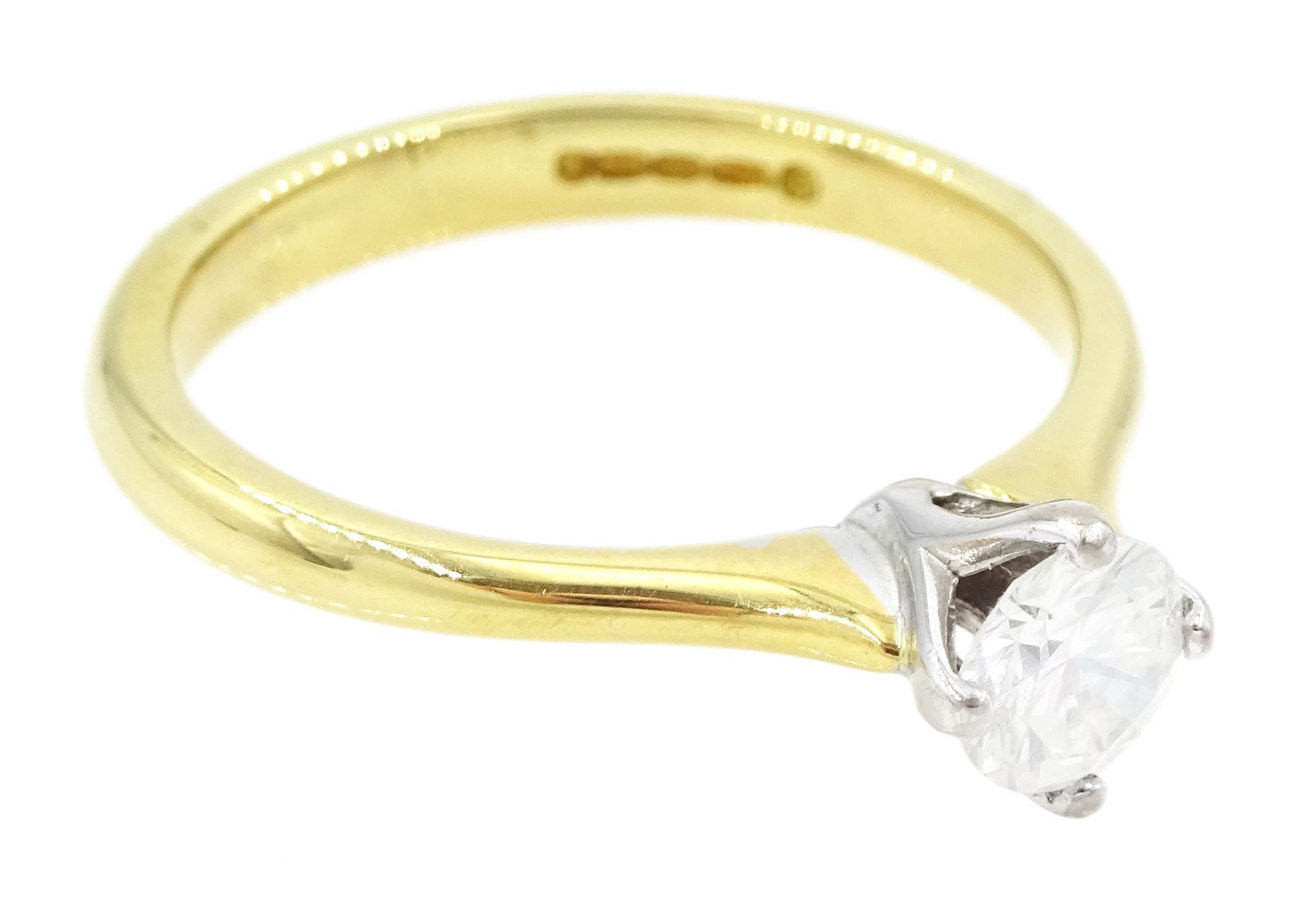 18ct gold single stone round brilliant cut diamond ring, hallmarked, diamond 0.42 carat, with IGL report