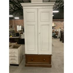 Mid-19th century pitch pine painted country house cupboard, two fielded panel doors above single drawer - THIS LOT IS TO BE COLLECTED BY APPOINTMENT FROM THE OLD BUFFER DEPOT, MELBOURNE PLACE, SOWERBY, THIRSK, YO7 1QY