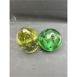 Two extra large Victorian glass dumps, with bubble inclusions tallest H22cm