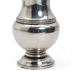 Plain silver vase shape sugar caster with pierced cover H16cm Birmingham 1934 Maker Walker & Hall 