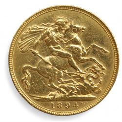 Queen Victoria 1894 gold full sovereign coin