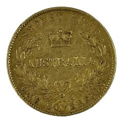 Queen Victoria Australia 1867 gold full sovereign coin, Sydney mint