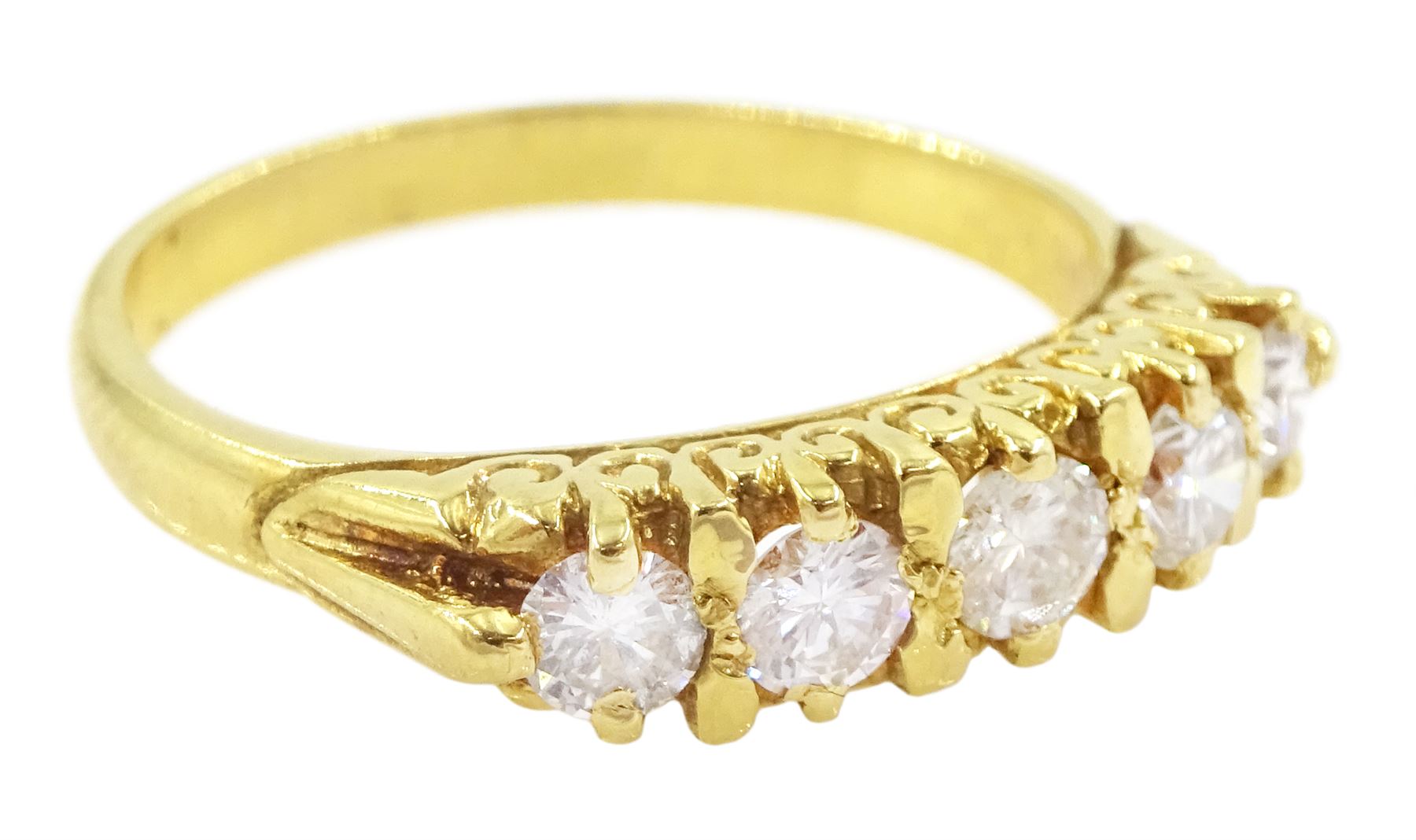 18ct gold five stone round brilliant cut diamond ring, Birmingham 1993, total diamond weight approx 0.50 carat