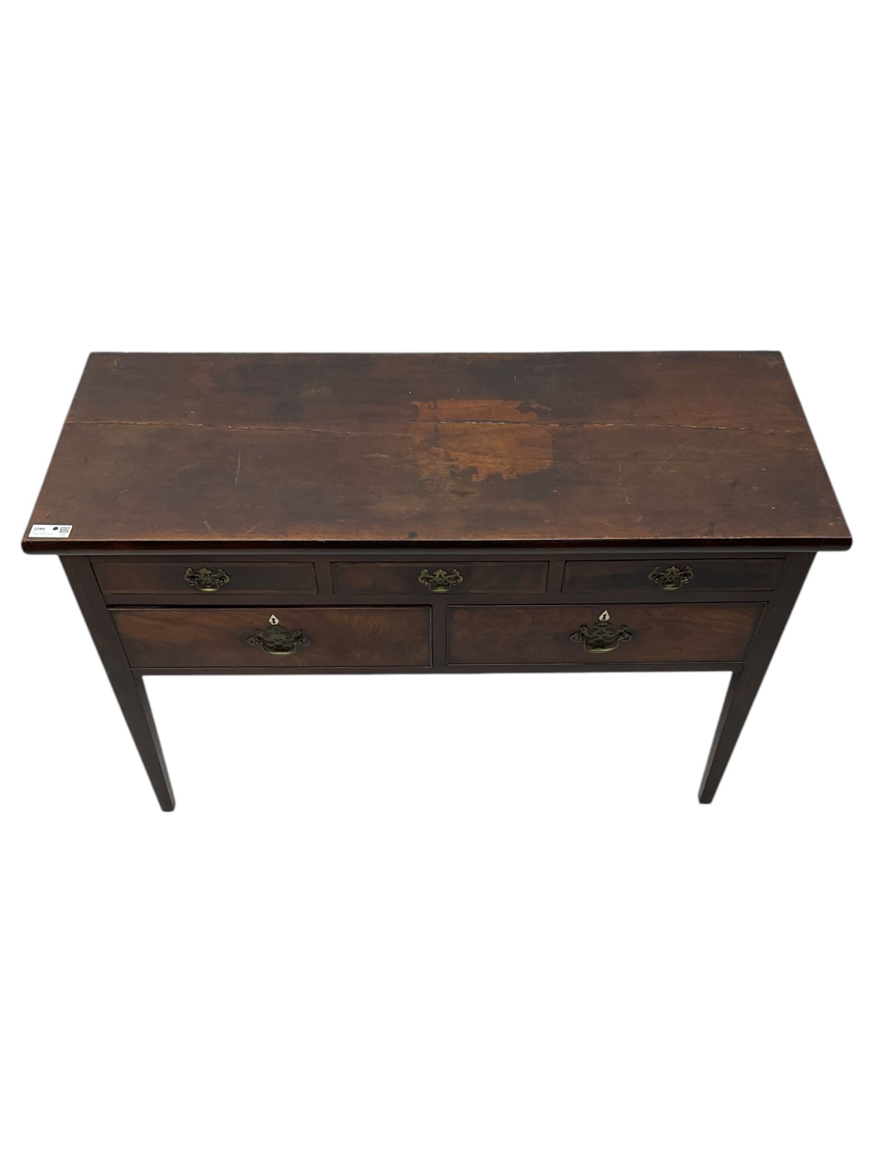 19th century mahogany side table, rectangular top over five drawers, on square tapering supports 