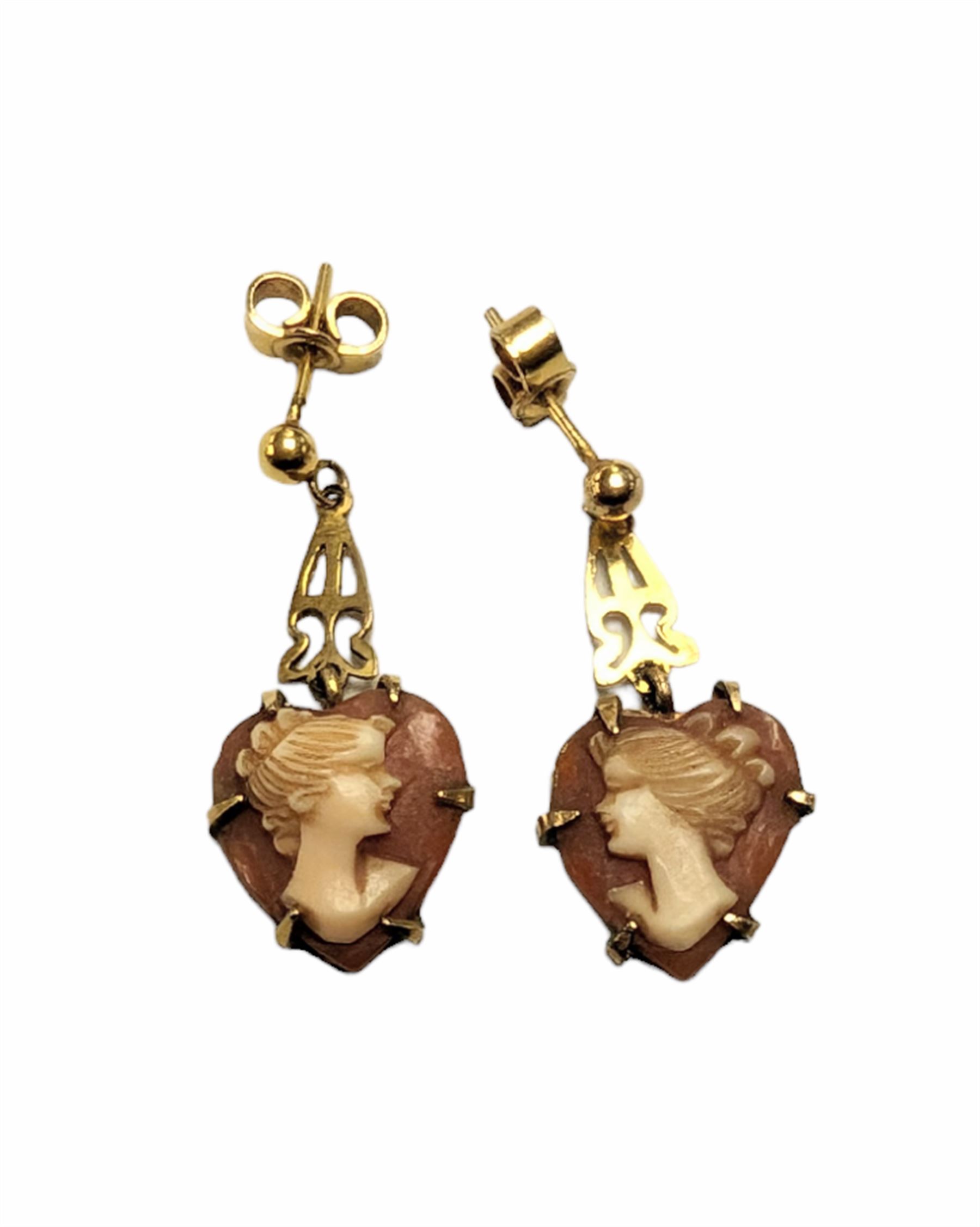 Pair of 9ct gold cameo earrings, hallmarked 