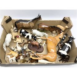 Beswick figures to include, Palomino Large Racehorse, model no. 1564, kohala, model no 2104, thoroughbred foal, model no 1813, friesian bull, cow and calf, etc, together with other ceramic figures. 