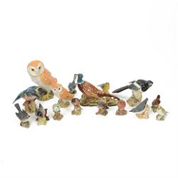 Sixteen Beswick bird figures, including Barn Owl no. 1046, Magpie no. 2305, Pheasant no. 1...