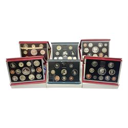 Six The Royal Mint United Kingdom proof coin collections, dated 1995, 1996, 1998, 2002, 2006 and 2007 all cased with certificates