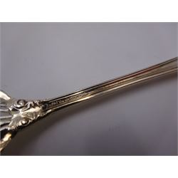 Set of twelve American silver oyster/pickle forks, three pronged forks, the stem decorated with ribbon banding and foliate border surrounding an engraved initial, stamped Sterling 