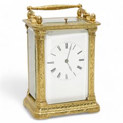 Auguste of Paris - mid-19th century carriage clock in a foliate engraved case with acorn f...