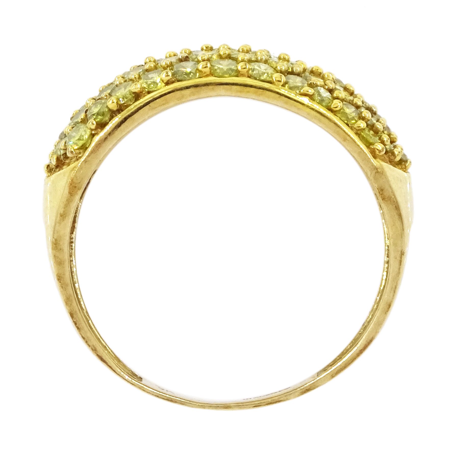 9ct gold five row round brilliant cut yellow diamond ring, hallmarked, total diamond weight approx 1.50 carat