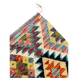 Chobi Kilim rug, over geometric design, decorated with multi-coloured stepped lozenges