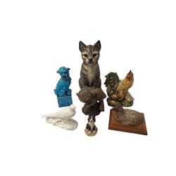 Collection of animal figures, including studio pottery examples, H29cm