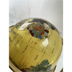 Polished gemstone terrestrial globe on gilt metal stand, H47cm