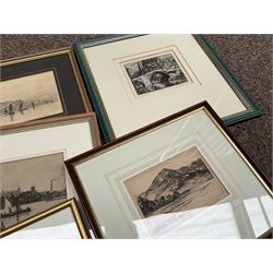 Collection of etchings including one of Whitby by various hands to include Edward Cherry, H Parkinson, Frank H etc (16)