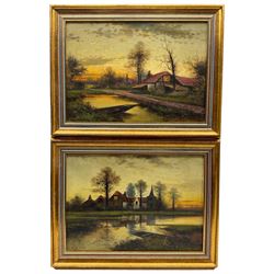 Arthur H Cole (British late 19th century): Punts on the Riverside at Sunset, pair oils on canvas signed 24cm x 34cm (2)