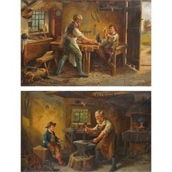 Alexander 'Alex' Austen (British 19th Century): Father and Son in a Workshop, pair oils on canvas signed 39cm x 60cm (2)