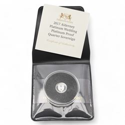 Queen Elizabeth II Alderney 2017 platinum proof quarter sovereign coin, with certificate