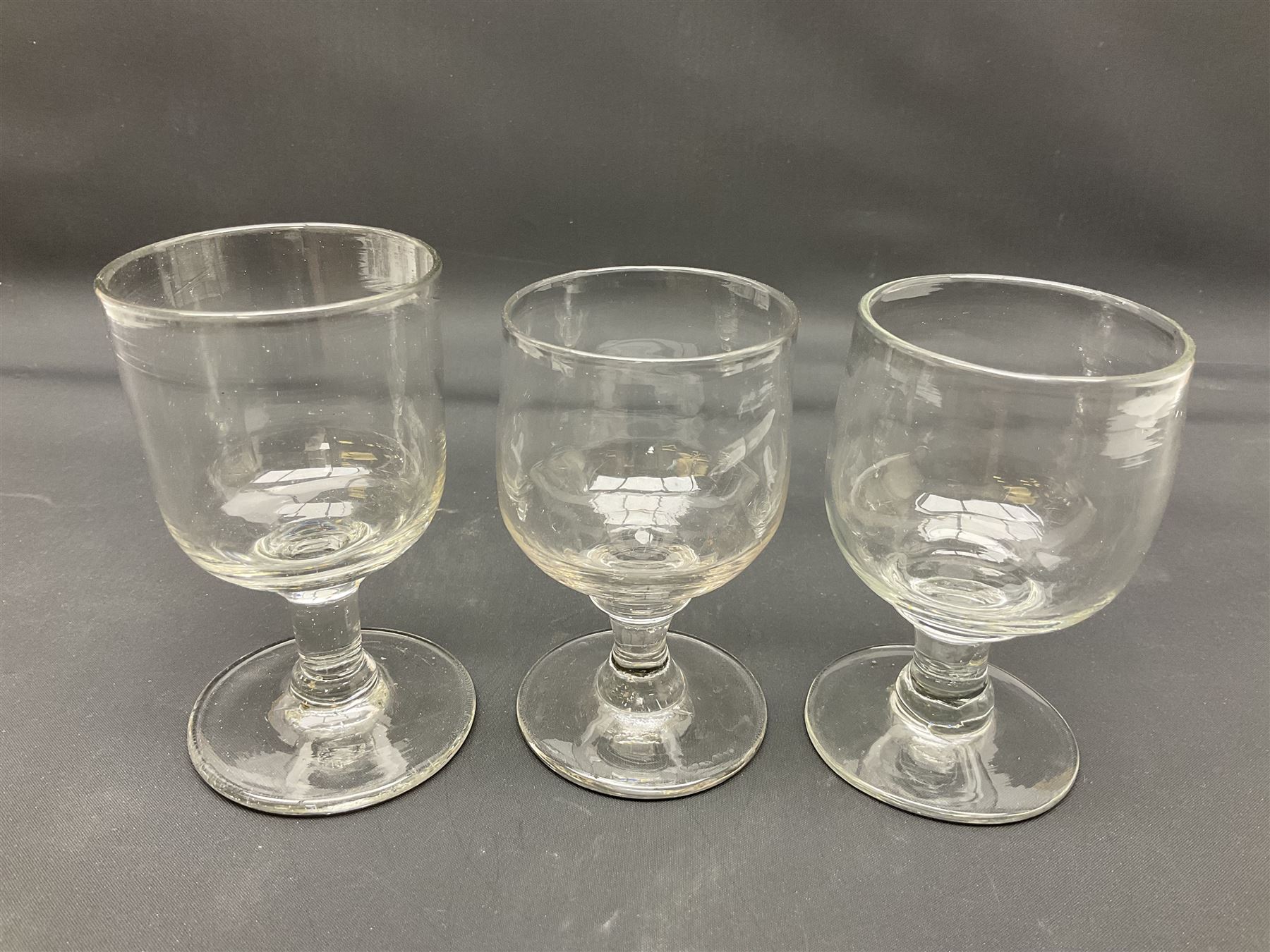 Collection of 18th century and later glassware, including set of three with twist stems and etched and fluted examples