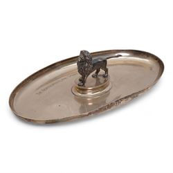 'The Northumberland Sprint Trophy, Gosforth Park' - Silver oval shallow dish surmounted by a silver-plated figure of the Northumberland Lion 31cm x 17cm London 1980 Maker Edward Barnard & Sons 