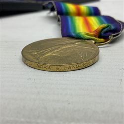 WWI pair of medals comprising British War Medal and Victory Medal awarded to 12-1379 Pte. H. Marshall York and Lanc. R.; both with ribbons in display case; and WWII 1939-1945 Star