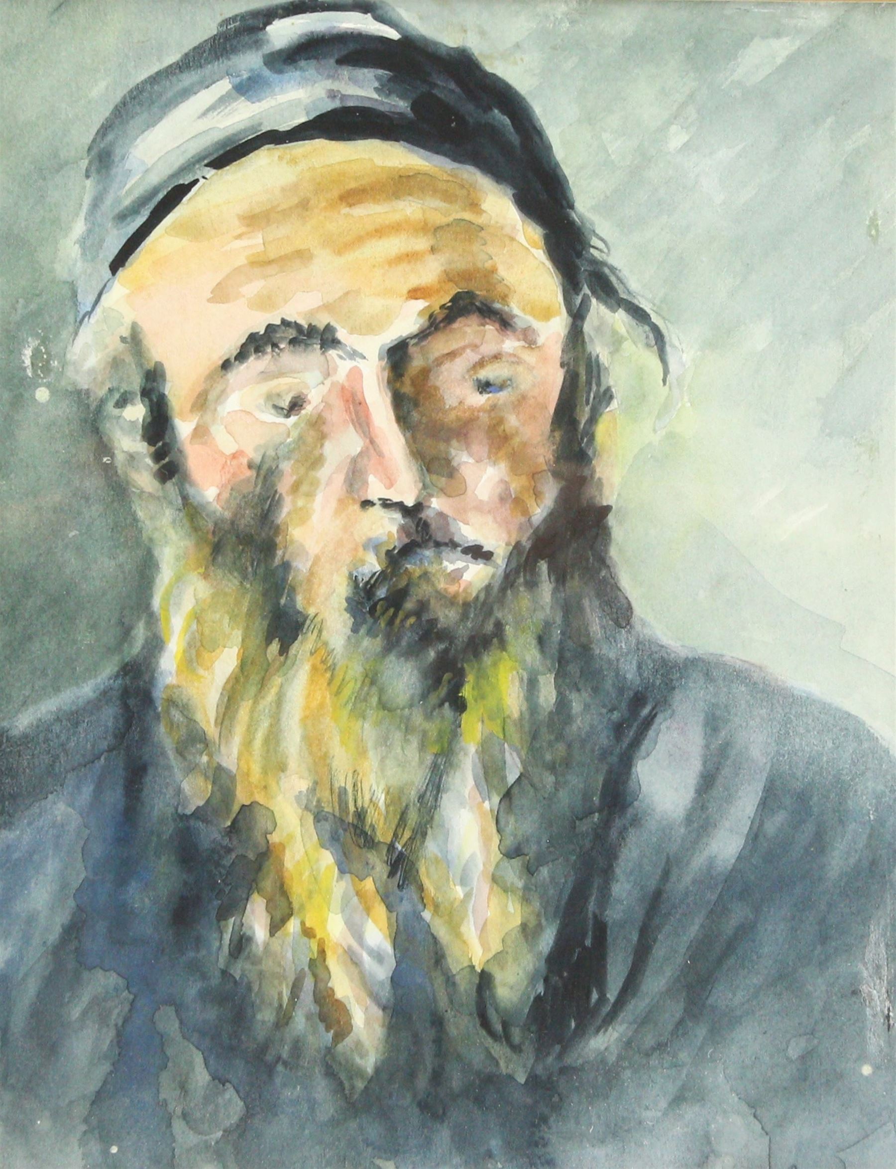 Philip Naviasky (Northern British 1894-1983): Portrait of a Rabbi, watercolour unsigned 24cm x 18cm