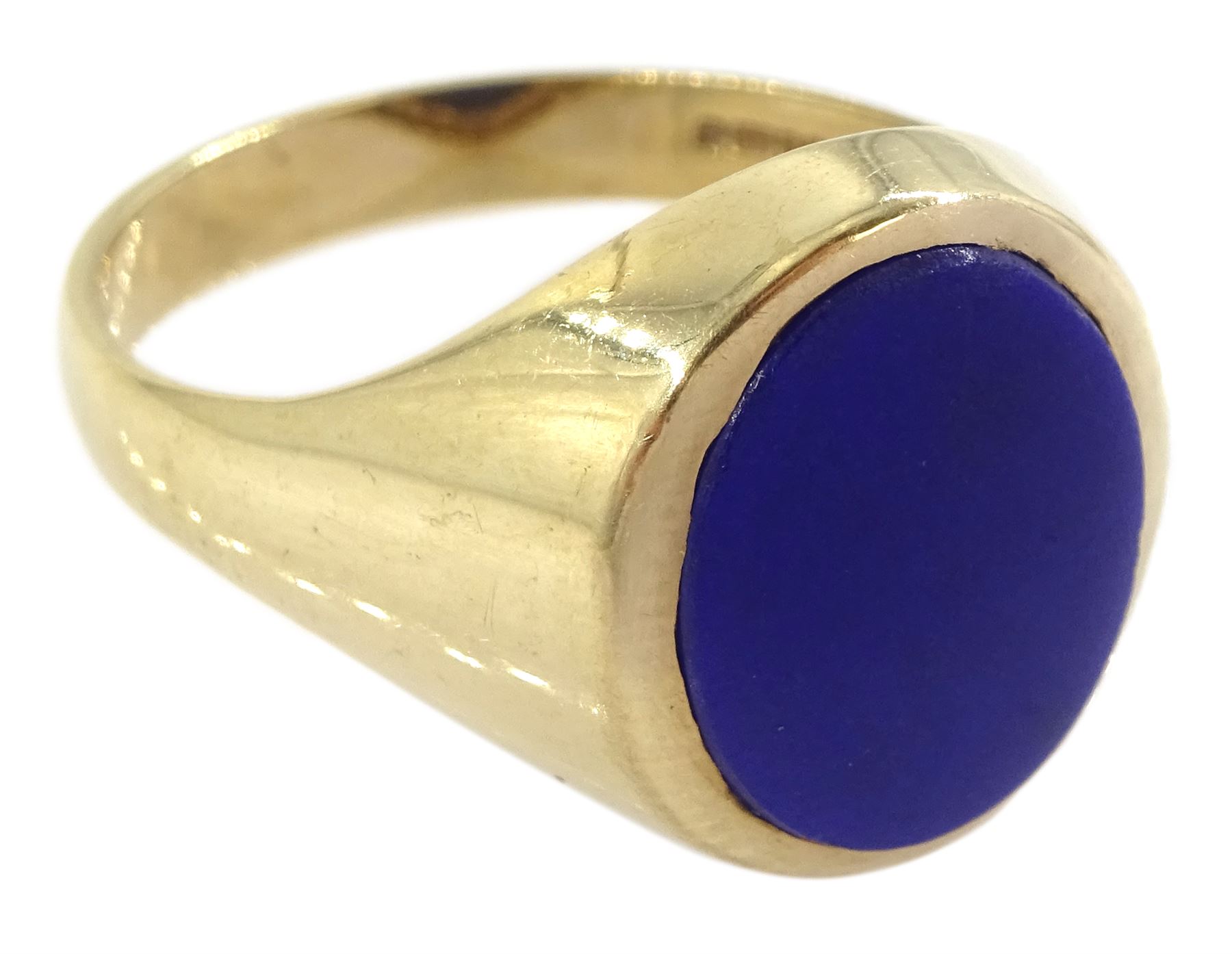 9ct gold lapis lazuli signet ring, London 2000