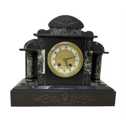 French-  late 19th century 8-day Belgium slate mantle clock c1890, break front case with c...