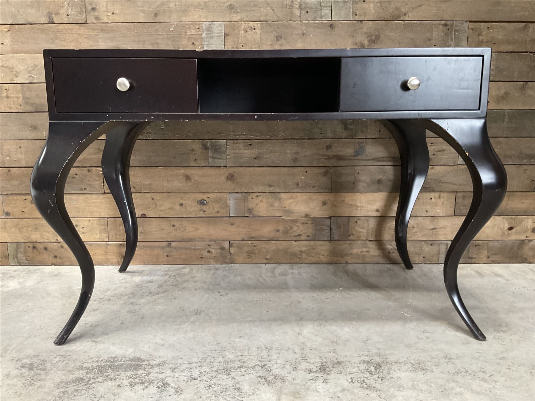 Rosewood finish console dressing table, fitted with two soft-close drawers