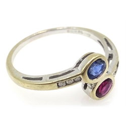  18ct white gold sapphire, ruby and diamond ring hallmarked  