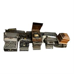 Collection of antique typewriters, including Royal and Imperial and gramophones 