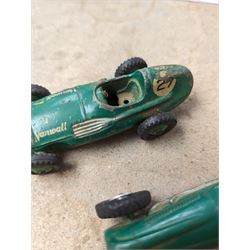 Four Dinky race cars, to include Cooper Bristol, two Alfa Romeos and a Vanwall