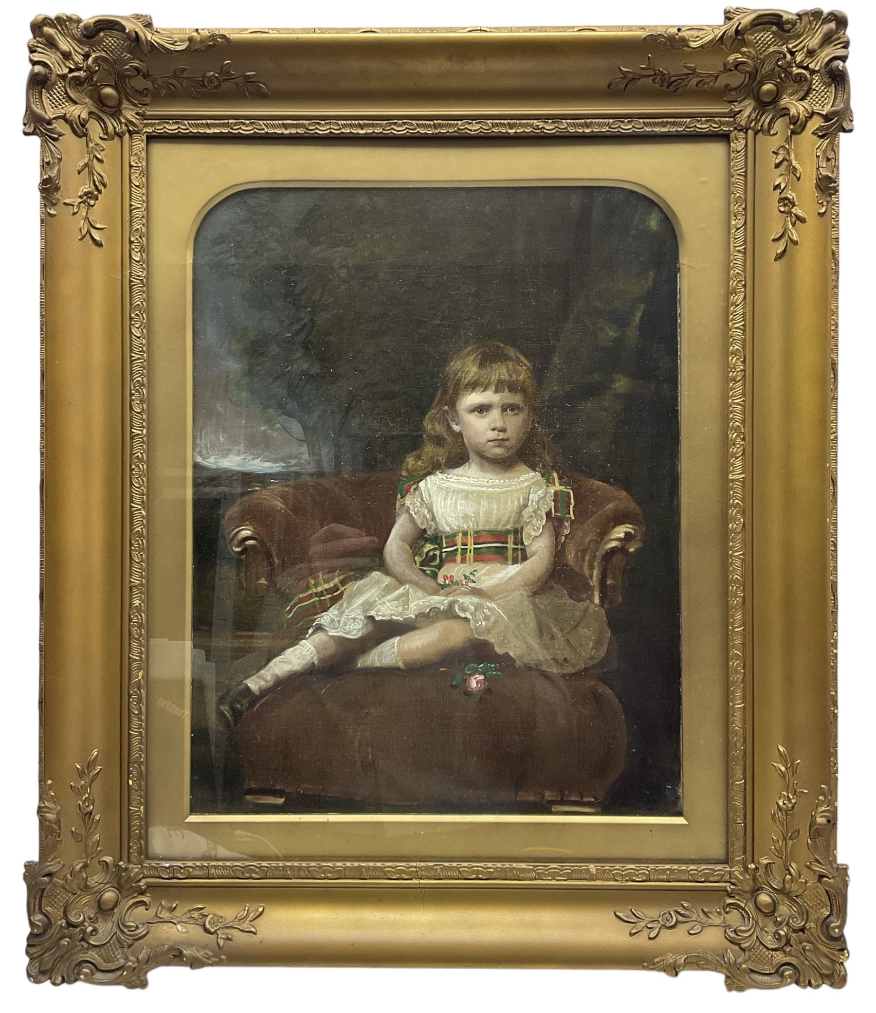 English School (19th century): Young Girl in an Armchair, oil on canvas unsigned 44cm x 34cm 